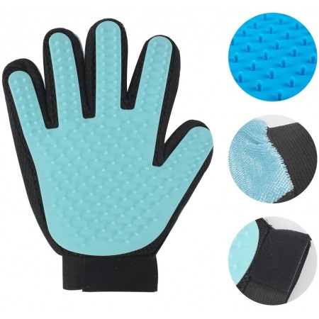 Meidong Pet Grooming Glove Efficient Deshedding Massage Mitt Furniture Pet Hair Remover with Five Finger Double-Sided Design for Dogs Cats Pets Long Short Fur (1 Pack, Blue)