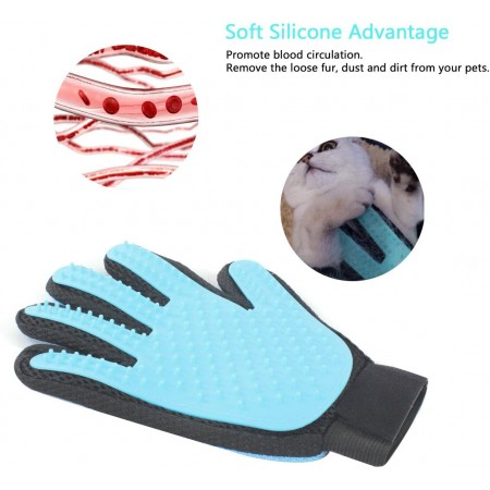 Meidong Pet Grooming Glove Efficient Deshedding Massage Mitt Furniture Pet Hair Remover with Five Finger Double-Sided Design for Dogs Cats Pets Long Short Fur (1 Pack, Blue)