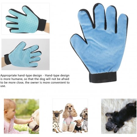 Meidong Pet Grooming Glove Efficient Deshedding Massage Mitt Furniture Pet Hair Remover with Five Finger Double-Sided Design for Dogs Cats Pets Long Short Fur (1 Pack, Blue)