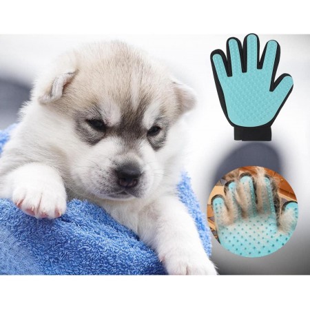 Meidong Pet Grooming Glove Efficient Deshedding Massage Mitt Furniture Pet Hair Remover with Five Finger Double-Sided Design for Dogs Cats Pets Long Short Fur (1 Pack, Blue)