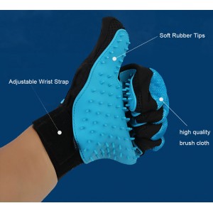 Meidong Pet Grooming Glove Efficient Deshedding Massage Mitt Furniture Pet Hair Remover with Five Finger Double-Sided Design for Dogs Cats Pets Long Short Fur (1 Pack, Blue)