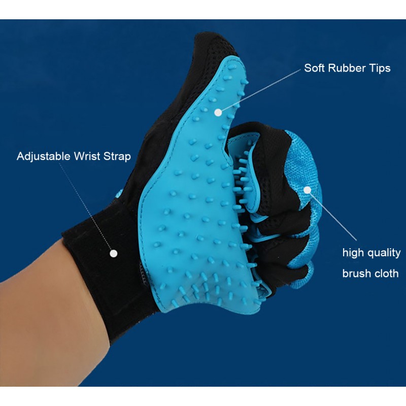 Meidong Pet Grooming Glove Efficient Deshedding Massage Mitt Furniture Pet Hair Remover with Five Finger Double-Sided Design for Dogs Cats Pets Long Short Fur (1 Pack, Blue)
