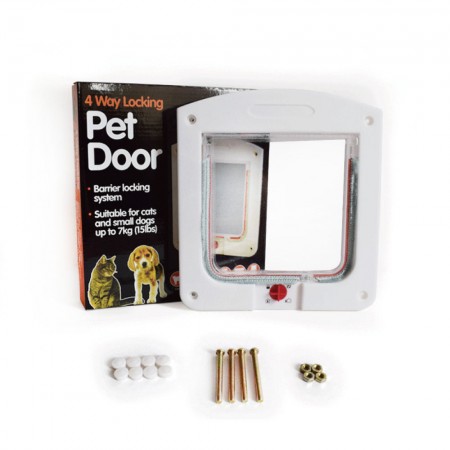 Meidong Pet Door Cat Flap Dog Door 4 Ways of Locking Security Barrier Flap Rainproof No Noise Pet Products Fits for 15 lbs Pets Cats Small Dogs Poodles (White)