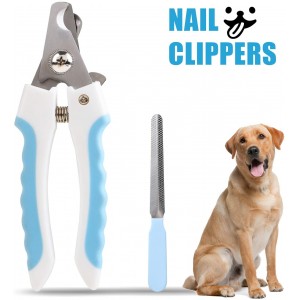 Meidong Nail Clippers with Rubbing Burr Suit Dogs Claw Care Trimmer - Razor Sharp Blades - Cats Grooming Nail Cutter For All Pets (White and Blue)