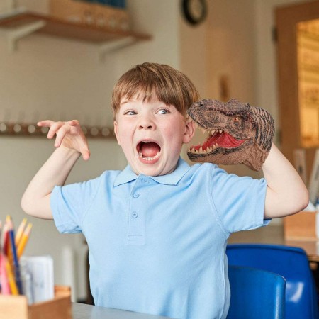 Meidong Hand Puppets Dinosaur Tyrannosaurus Rex Chomping Head Soft Rubber Realistic Appearance Role Play Animals Finger Hand Toy for Kids Adult