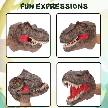 Meidong Hand Puppets Dinosaur Tyrannosaurus Rex Chomping Head Soft Rubber Realistic Appearance Role Play Animals Finger Hand Toy for Kids Adult