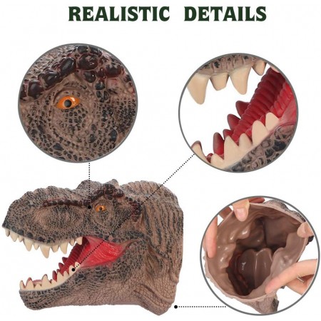 Meidong Hand Puppets Dinosaur Tyrannosaurus Rex Chomping Head Soft Rubber Realistic Appearance Role Play Animals Finger Hand Toy for Kids Adult