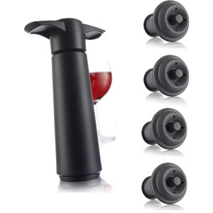 Meidong Wine Saver Pump with 2 x Vacuum Bottle Stoppers - Black (Black Pump + 4 Stoppers)