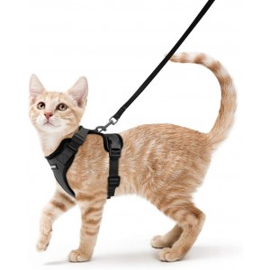 Meidong Cat Harness and Leash for Walking, Escape Proof Soft Adjustable Vest Harnesses for Medium Large Cats, Easy Control Breathable Pet Safety Jacket with Reflective Strips & 1 Metal Leash Ring