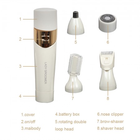 Meidong Electric Shaver Facial Hair Removal for Women 4 in 1 Portable Waterproof Painless Lady Elecreic Eyebrow Nose Hair Remover Bikini Line Trimmer for Make-up Smooth Beauty