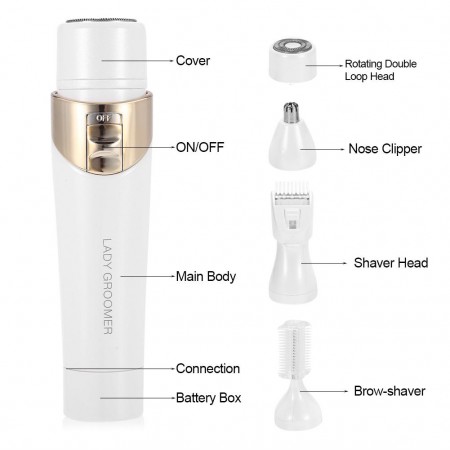 Meidong Electric Shaver Facial Hair Removal for Women 4 in 1 Portable Waterproof Painless Lady Elecreic Eyebrow Nose Hair Remover Bikini Line Trimmer for Make-up Smooth Beauty