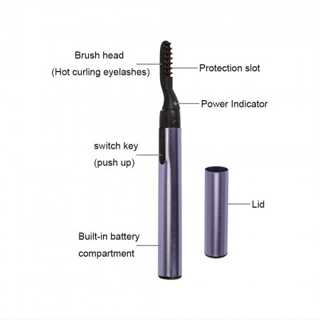 Meidong Eyelash Curler Heated Mini Professional Hot Eyelash Curler Electric Long Lasting Curl Battery-Operated for Women Ladies Girls Make-up Dance Party Appointment (Purple)