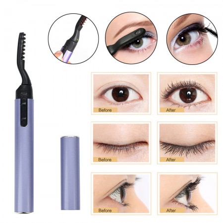 Meidong Eyelash Curler Heated Mini Professional Hot Eyelash Curler Electric Long Lasting Curl Battery-Operated for Women Ladies Girls Make-up Dance Party Appointment (Purple)