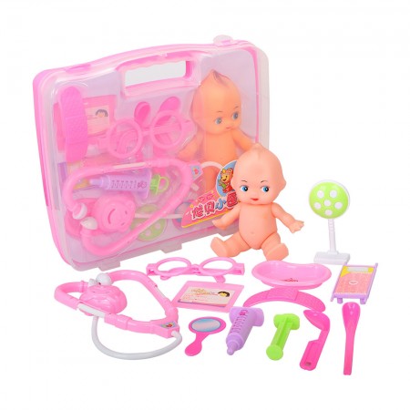 Meidong Doctor Kit Role Play 12pcs First Aid Kit Medical Toy with Silicone Patient Infant Doll Puppet as Best Gifts Ever for Kids Child Toddlers Teens (Pink)