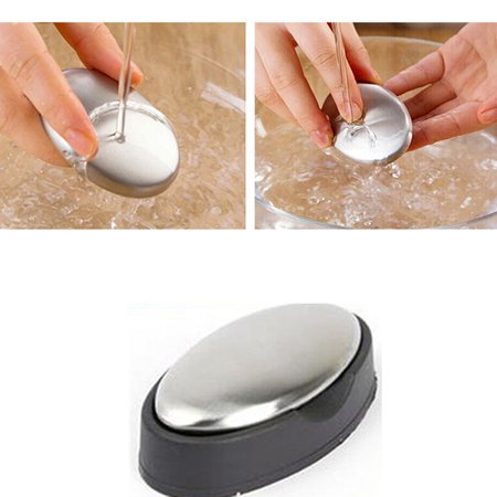 Meidong Stainless Steel Soap Odor Remover Deodorant Bar Newness Eliminating Smells Like Onion Garlic Fish Other Strong Scents from Kitchen Gadgets for Kid Men Women Hands and Skin, With Soap Dish