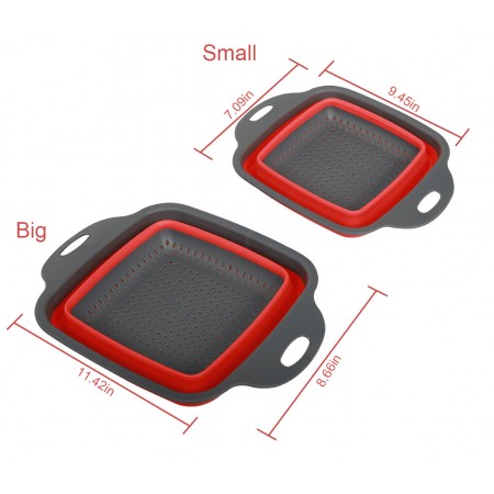 Meidong Collapsible Colander Foldable Food Strainers 2pcs Heat Resistant Drain Filter Sink Draining Tray Basket Set Practical Home Kitchen Foldable Vegetable Fruit Pasta Veggies Tool (Red)