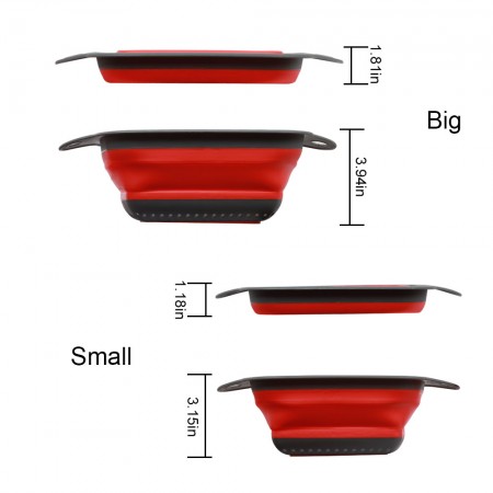 Meidong Collapsible Colander Foldable Food Strainers 2pcs Heat Resistant Drain Filter Sink Draining Tray Basket Set Practical Home Kitchen Foldable Vegetable Fruit Pasta Veggies Tool (Red)