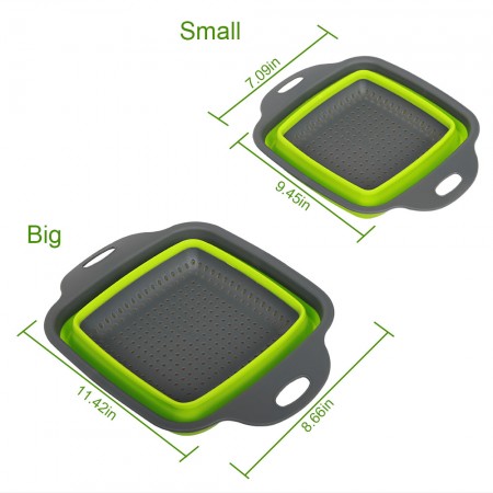 Meidong Collapsible Colander Foldable Food Strainers 2pcs Heat Resistant Drain Filter Sink Draining Tray Basket Set Practical Home Kitchen Foldable Vegetable Fruit Pasta Veggies Tool (Green)