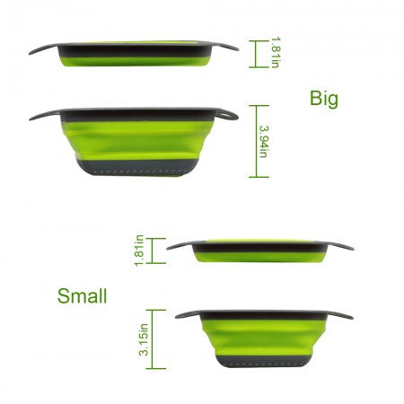 Meidong Collapsible Colander Foldable Food Strainers 2pcs Heat Resistant Drain Filter Sink Draining Tray Basket Set Practical Home Kitchen Foldable Vegetable Fruit Pasta Veggies Tool (Green)