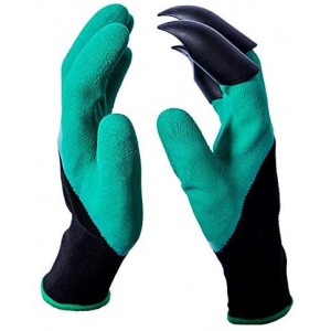 Meidong Gardening Gloves Waterproof Puncture Resistant Genie Mitts 5 Built-in Durable ABS Plastic Claws on Right Hand for Easy to Dig Planting Species Rake (Green)