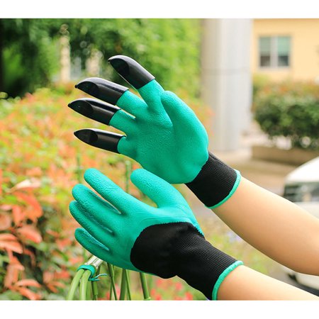 Meidong Gardening Gloves Waterproof Puncture Resistant Genie Mitts 5 Built-in Durable ABS Plastic Claws on Right Hand for Easy to Dig Planting Species Rake (Green)