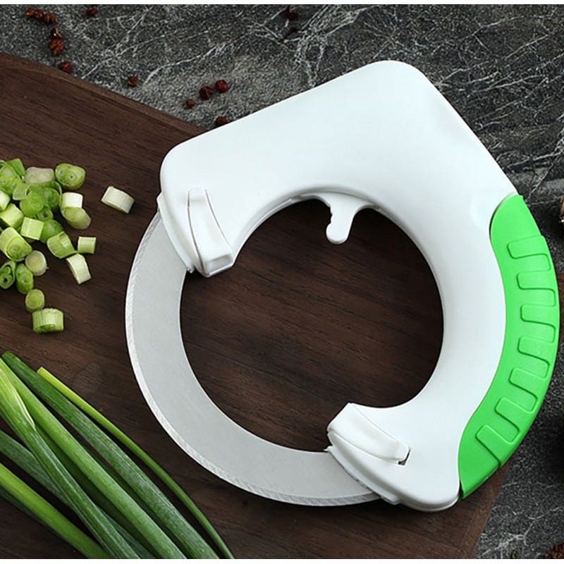 Meidong Utility Knives Circular ABS Rolling Knife Stainless Steel Circle Scroll Blade Kitchen Cutter Suit for Meat Vegetables Salad Pizza (White and Green)