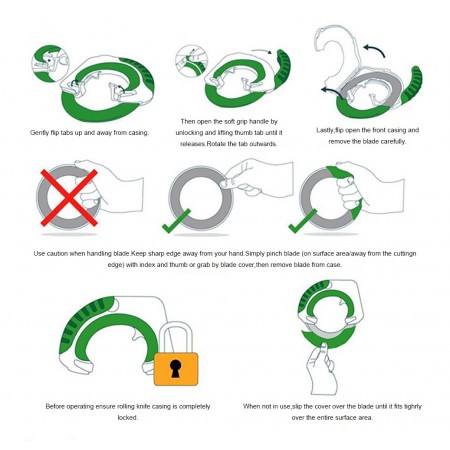 Meidong Utility Knives Circular ABS Rolling Knife Stainless Steel Circle Scroll Blade Kitchen Cutter Suit for Meat Vegetables Salad Pizza (White and Green)