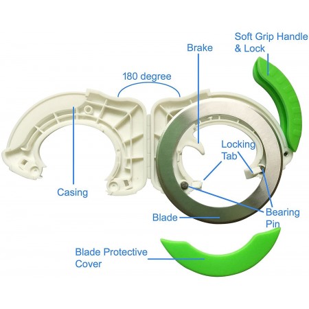 Meidong Utility Knives Circular ABS Rolling Knife Stainless Steel Circle Scroll Blade Kitchen Cutter Suit for Meat Vegetables Salad Pizza (White and Green)