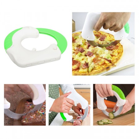 Meidong Utility Knives Circular ABS Rolling Knife Stainless Steel Circle Scroll Blade Kitchen Cutter Suit for Meat Vegetables Salad Pizza (White and Green)