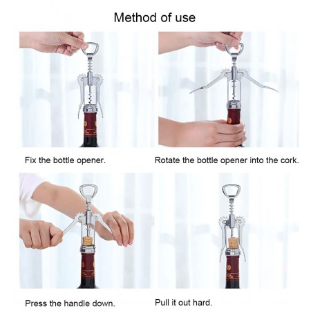 Meidong Wine Corkscrew Wing Opener Sturdy Zinc Alloy Durable Spiral Opener Corkwood Accessories Reusable Wine Bottle Stoppers Remove