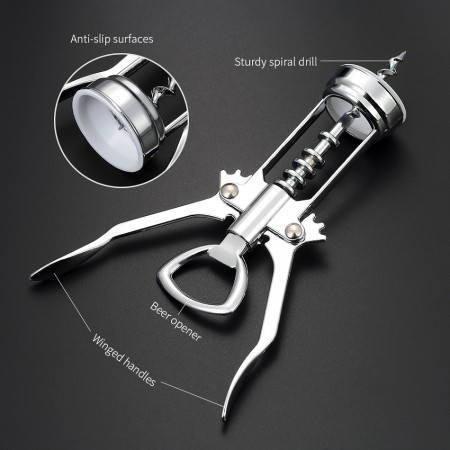 Meidong Wine Corkscrew Wing Opener Sturdy Zinc Alloy Durable Spiral Opener Corkwood Accessories Reusable Wine Bottle Stoppers Remove
