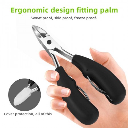 Meidong Nail Clippers with Lifter Suit Heavy Duty Stainless Steel Soft Grip Toe Nail Cutters Olecranon Design for Thick and Brittle Toenails Caused by Paronychia Nail Fungus Damage or Aging (Black)