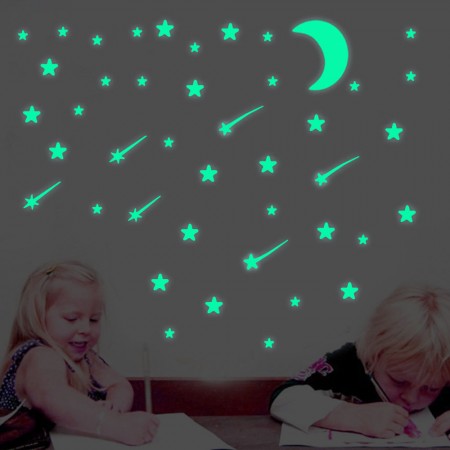 Meidong Wall Stickers Glow in The Dark Stars Moon Window Stickers Free Removable Adhesive Glowing Star Beautiful Wall Window Decals for Kids Adults Bedroom Room Ceiling (Fluorescent Green)