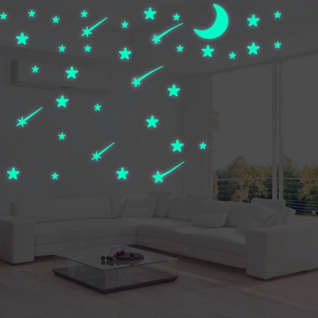 Meidong Wall Stickers Glow in The Dark Stars Moon Window Stickers Free Removable Adhesive Glowing Star Beautiful Wall Window Decals for Kids Adults Bedroom Room Ceiling (Fluorescent Green)
