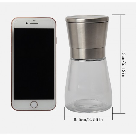 Meidong Pepper Grinder Salt Grinder Spice Mill with Stainless Steel Lid Ceramic Blades Premium Glass Body and Adjustable Coarseness for Dry Herbs Weeds Beans Grind