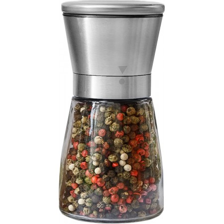 Meidong Pepper Grinder Salt Grinder Spice Mill with Stainless Steel Lid Ceramic Blades Premium Glass Body and Adjustable Coarseness for Dry Herbs Weeds Beans Grind