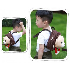 Meidong Bear Mini Backpack with Leash Harness Short Plush Fabric Anti-Lost Children Backpack Carry Toys Candies for Toddler Infants Boys Girls 1-3 Years Old (Brown)