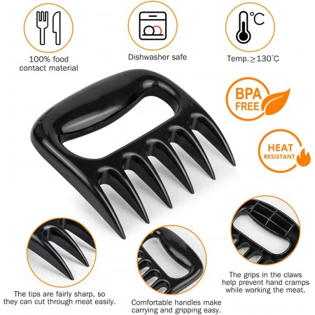 Meidong Meat Claws Shredder Bear Claws Kitchen Utensil Ergonomic Handle BPA-Free for Shredding Pork Brisket Shoulder Butt Chicken Turkey Beef Ham (Black, 1 Pair)