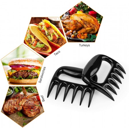 Meidong Meat Claws Shredder Bear Claws Kitchen Utensil Ergonomic Handle BPA-Free for Shredding Pork Brisket Shoulder Butt Chicken Turkey Beef Ham (Black, 1 Pair)