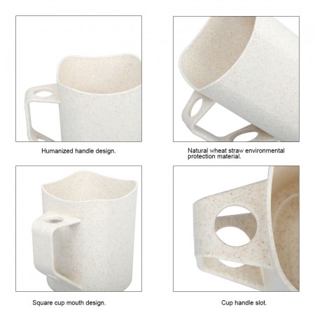 Meidong Toothbrush Cup with Slot on Handle Wheat Eco-Friendly Healthy Stand Holder Three Placement Method Dustproof Germ Proof Brushing Toothbrush Household Modern Stylish Mugs (White)