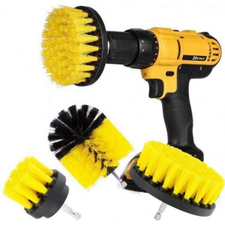 Meidong Drill Brush Attachment Set Nylon Stiff Scrub Brush Cleaning Kit Fits Most Drills for Bathroom Surface Grout Floor Tub Shower Tile Tire Corners Kitchen Automotive Grill (3PCs A Set)