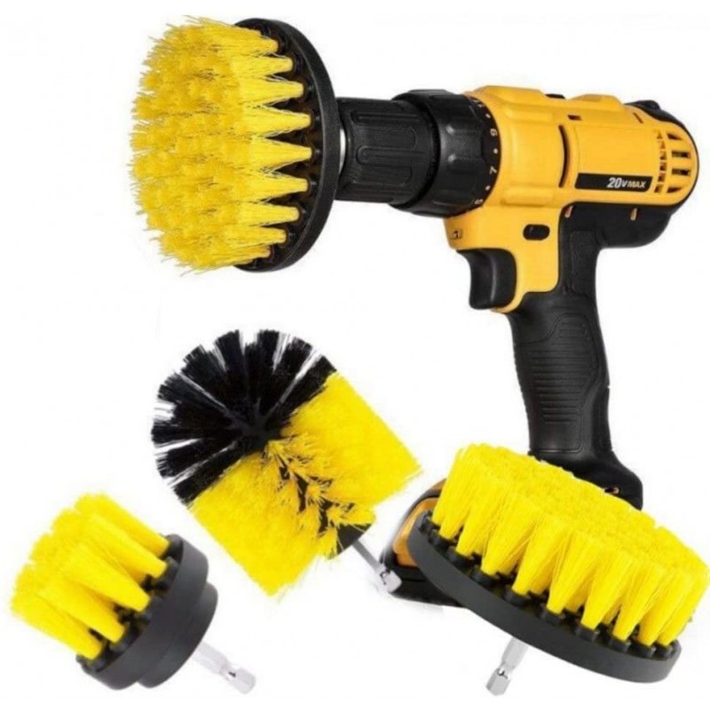 Meidong Drill Brush Attachment Set Nylon Stiff Scrub Brush Cleaning Kit Fits Most Drills for Bathroom Surface Grout Floor Tub Shower Tile Tire Corners Kitchen Automotive Grill (3PCs A Set)