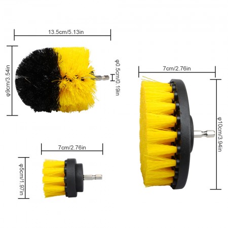 Meidong Drill Brush Attachment Set Nylon Stiff Scrub Brush Cleaning Kit Fits Most Drills for Bathroom Surface Grout Floor Tub Shower Tile Tire Corners Kitchen Automotive Grill (3PCs A Set)