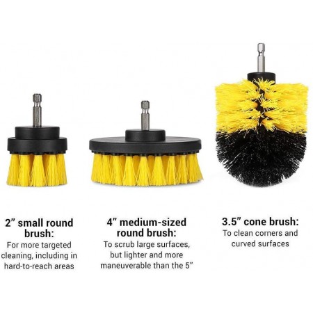 Meidong Drill Brush Attachment Set Nylon Stiff Scrub Brush Cleaning Kit Fits Most Drills for Bathroom Surface Grout Floor Tub Shower Tile Tire Corners Kitchen Automotive Grill (3PCs A Set)