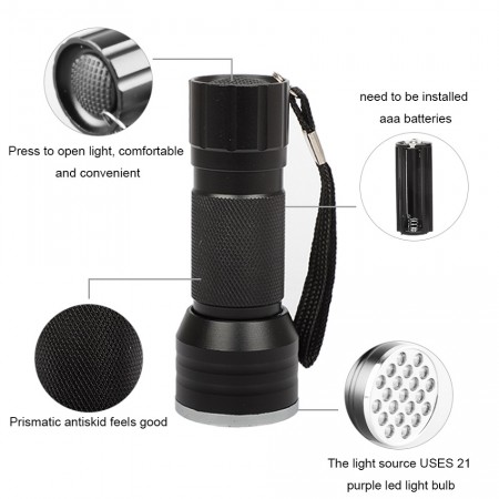 Meidong UV Flashlight Pet Urine Detector Light Handheld Flashlight Black light UV Lights 24 LED Ultraviolet Blacklight For Dog Cat Urine Dry Stains Bed Bug (Black)