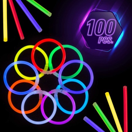 Meidong Glow Sticks 100pcs 8" Set with Connectors, Glow in the Dark Party Supplies Light-up Mixed Color Safe Non-toxic Glowstick DIY Necklaces Bracelets for Kids Boys Girls