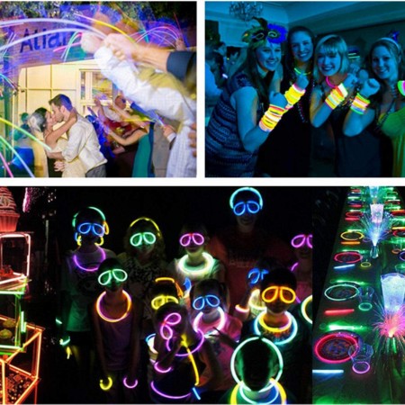Meidong Glow Sticks 100pcs 8" Set with Connectors, Glow in the Dark Party Supplies Light-up Mixed Color Safe Non-toxic Glowstick DIY Necklaces Bracelets for Kids Boys Girls