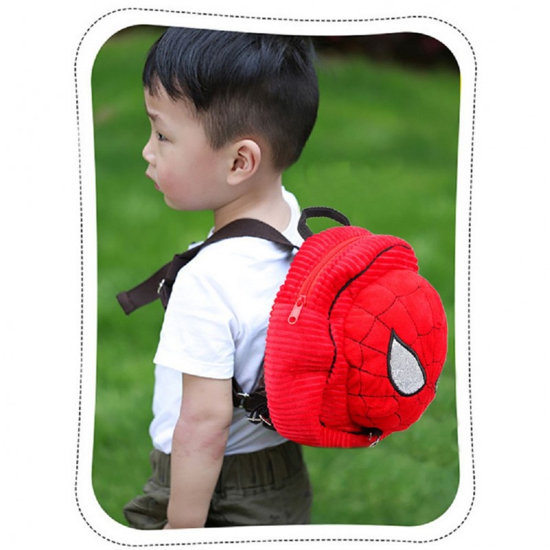 Meidong Spiderman Mini Backpack with Leash Harness Short Plush Fabric Anti-Lost Children Backpack Carry Toys Candies for Toddler Infants Boys Girls 1-3 Years Old (Red)