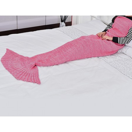 Meidong Mermaid Tail Blanket Crochet Fabric Rug Warm Soft All Seasons Sleeping Blankets Classic Pattern Oversized For Kids Girls Women Teens Adult Living Room Best Birthday Gift (Pink)