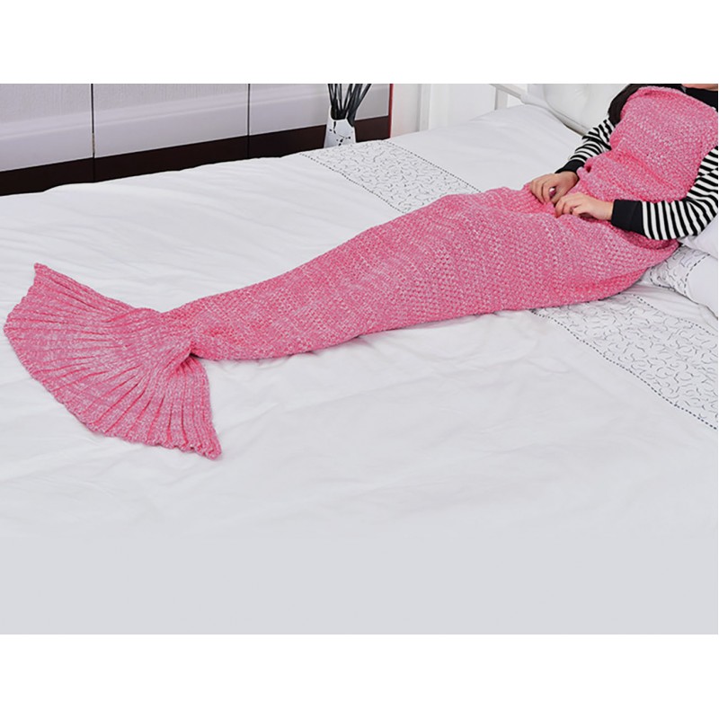 Meidong Mermaid Tail Blanket Crochet Fabric Rug Warm Soft All Seasons Sleeping Blankets Classic Pattern Oversized For Kids Girls Women Teens Adult Living Room Best Birthday Gift (Pink)